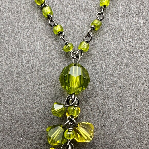 Citrine and Green 90s Era Beaded Choker Necklace - Picture 4 of 7